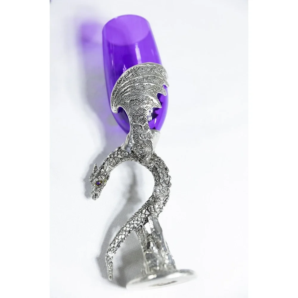 Fellowship Foundry Dragon Heart Wing Purple Glass Pewter Wedding Flutes Pair